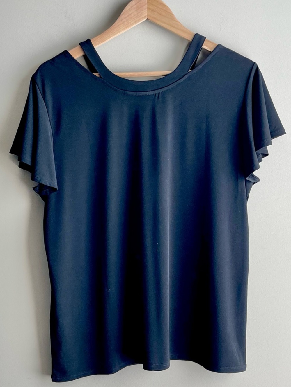 Chico's Black Short Flutter Sleeve Cutout Neckline Top